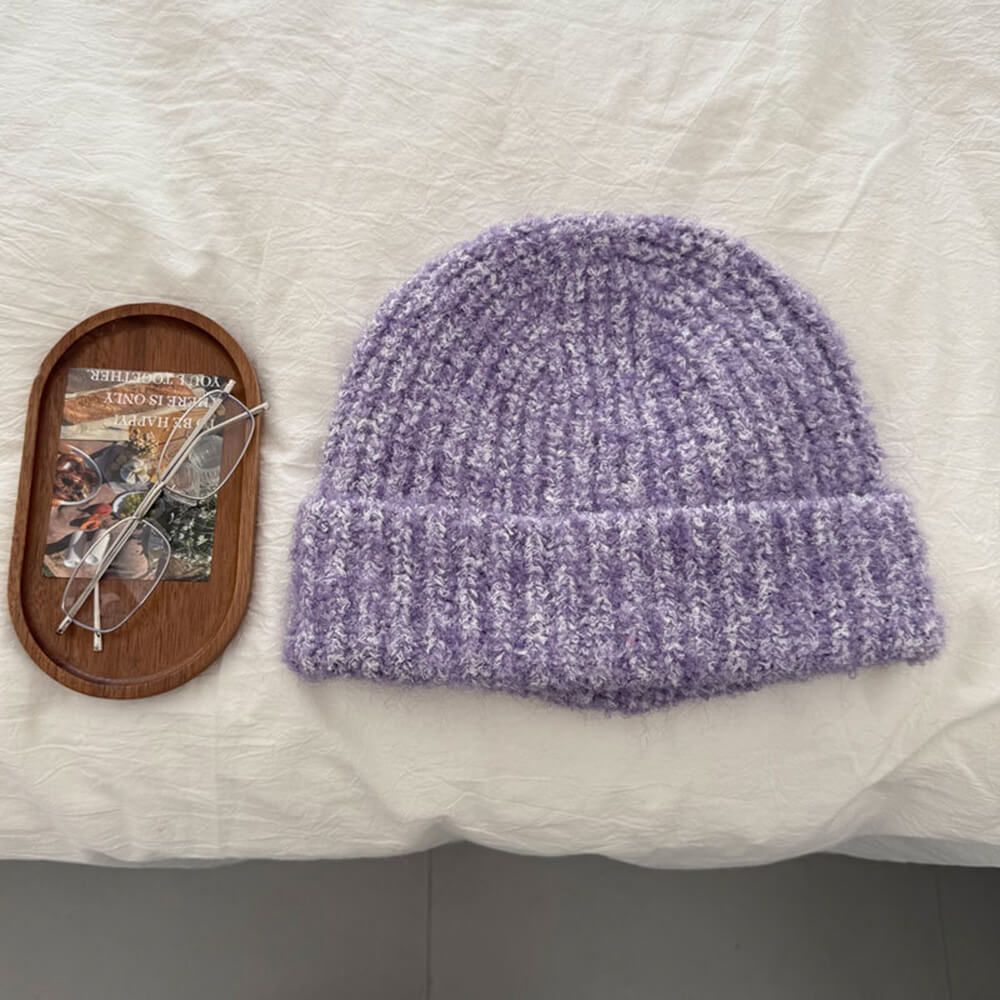 Solid Color Wool-Blend Chunky Knitted Beanie Hat