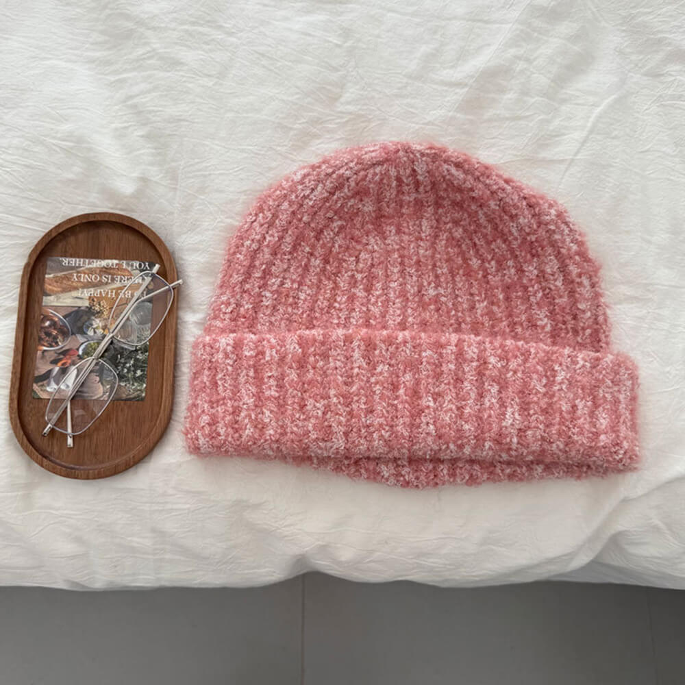 Solid Color Wool-Blend Chunky Knitted Beanie Hat