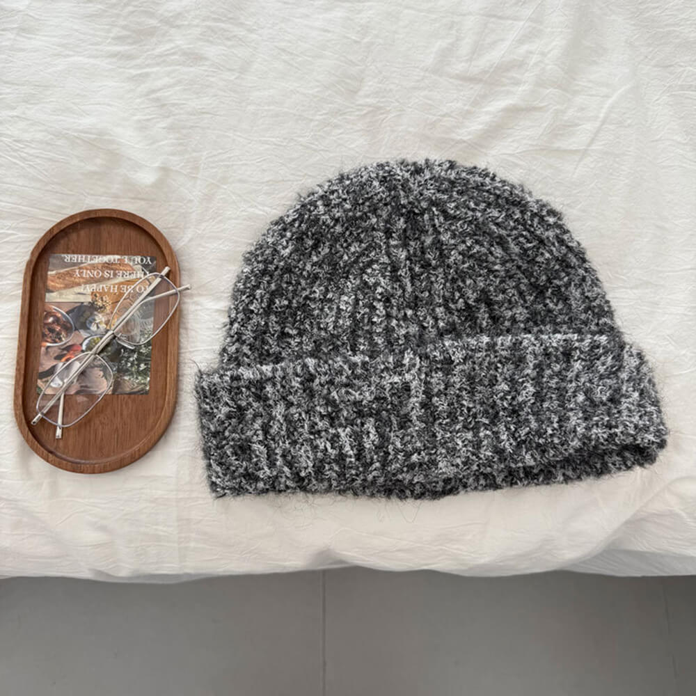 Solid Color Wool-Blend Chunky Knitted Beanie Hat