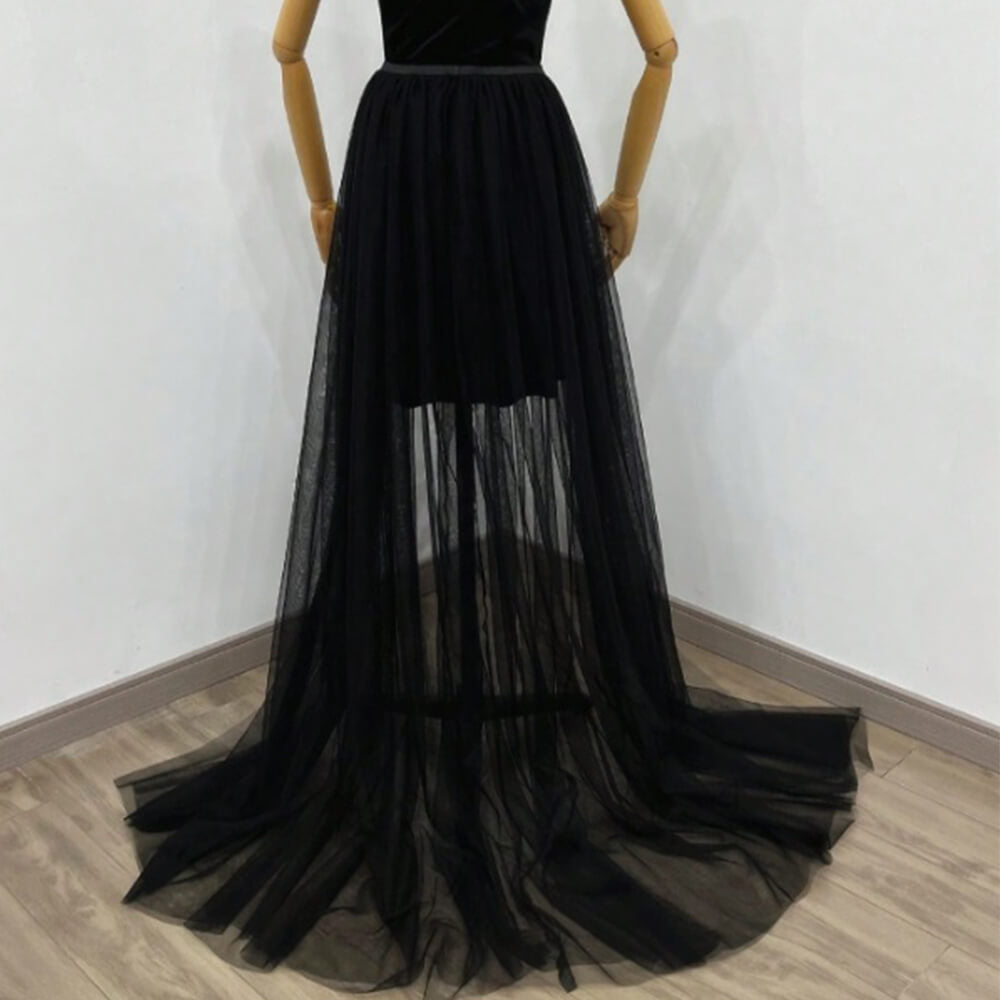 Solid Maxi Tulle Mesh Detachable Skirt Train