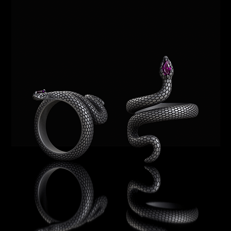 Sorcerer Serpent Zircon Sterling Silver Ring | Gthic.com