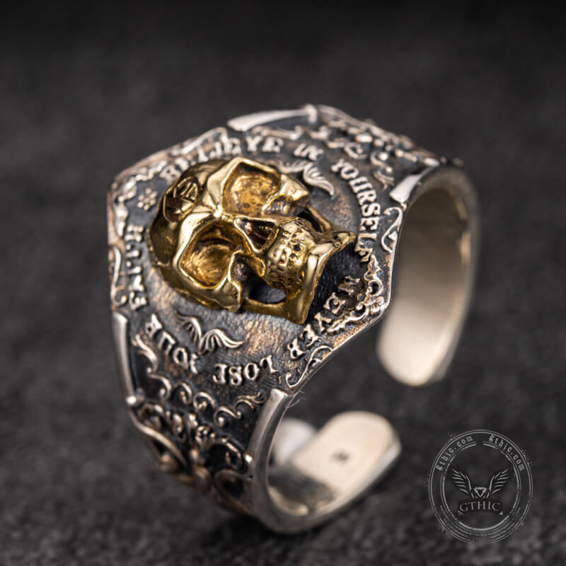 Soul Awakening Skull Sterling Silver Inlaid Brass Open Ring | Gthic.com