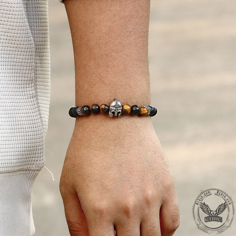 Spartan Stainless Steel Stone Bead Bracelet