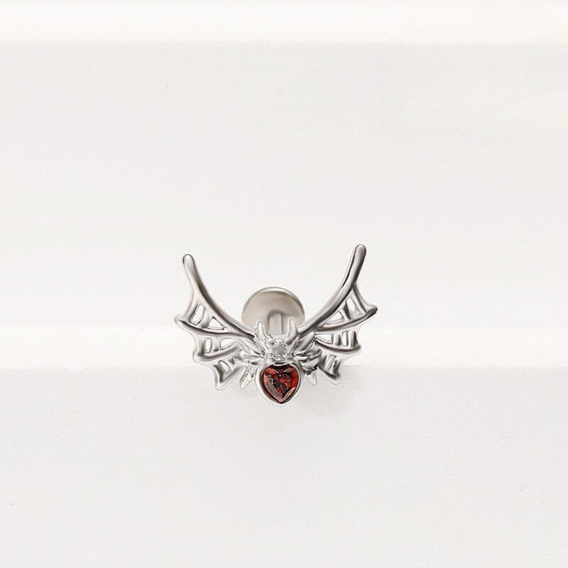 Spider Chain Skull Zircon G23 Titanium Lip Stud Earrings