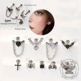 Spider Chain Skull Zircon G23 Titanium Lip Stud Earrings | Gthic.com