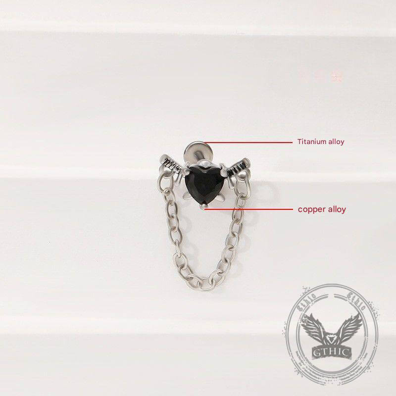 Spider Chain Skull Zircon G23 Titanium Lip Stud Earrings