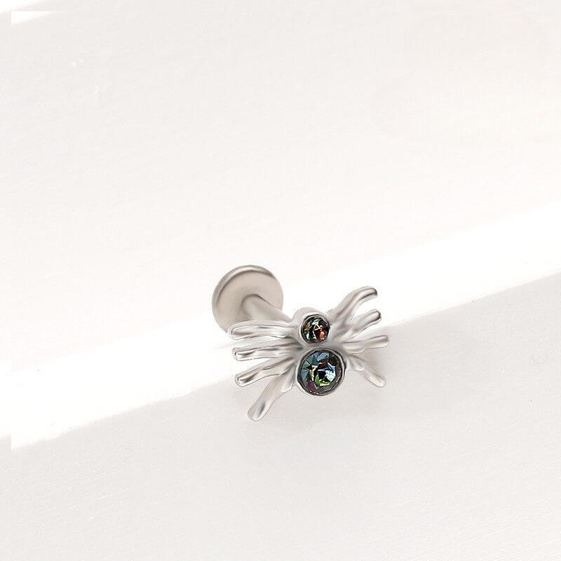 Spider Chain Skull Zircon G23 Titanium Lip Stud Earrings