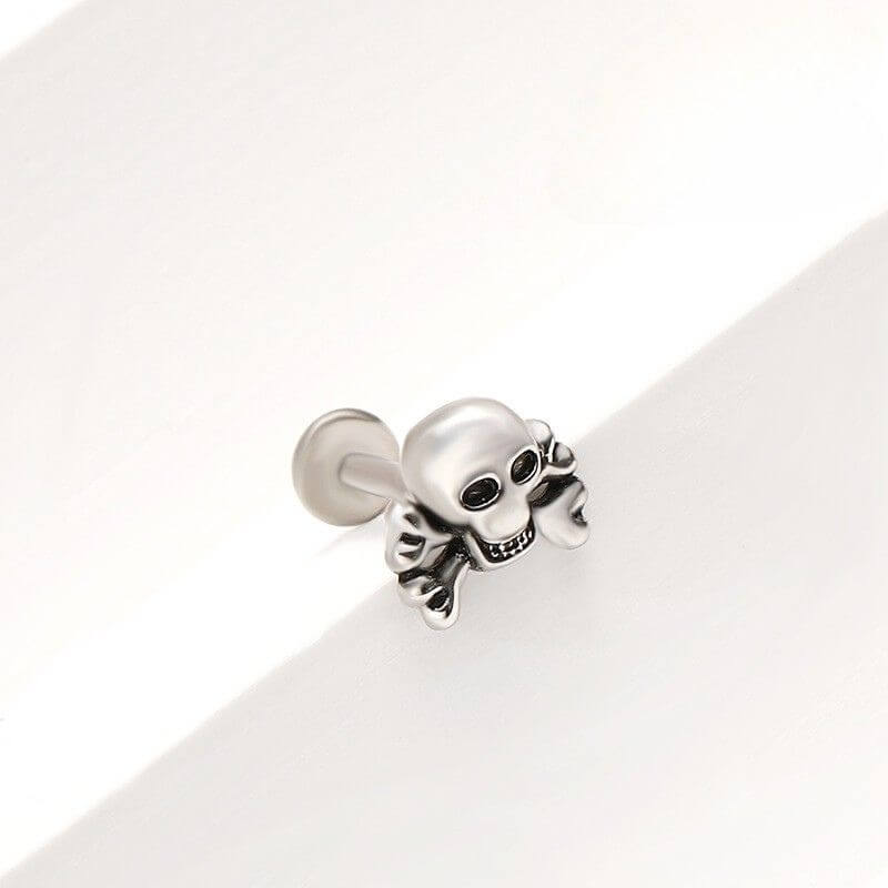 Spider Chain Skull Zircon G23 Titanium Lip Stud Earrings