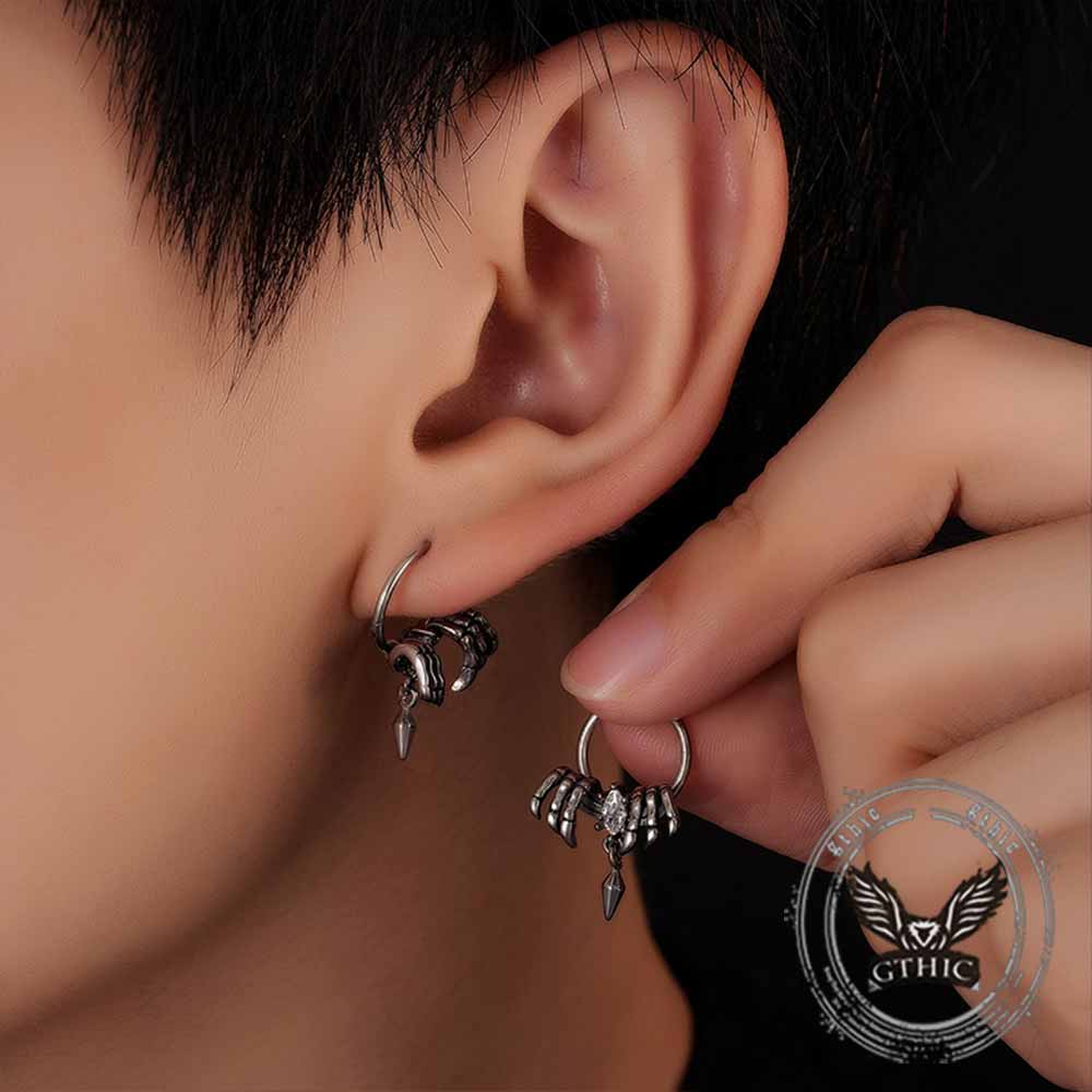 Spider Design Zircon Stainless Steel Piercing Earrings | Gthic.com