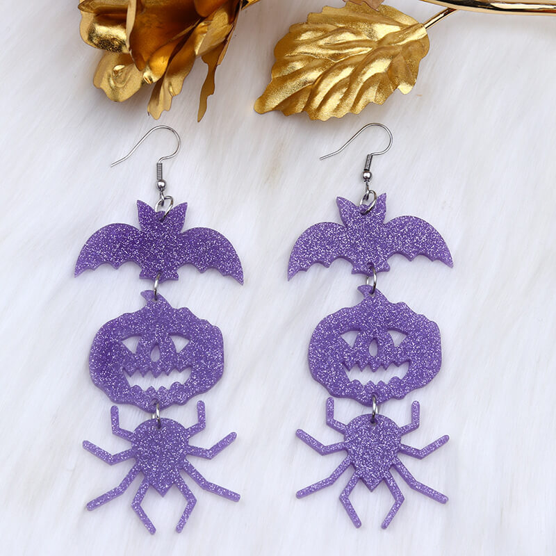 Spider Pumpkin Bat Acrylic Halloween Earrings