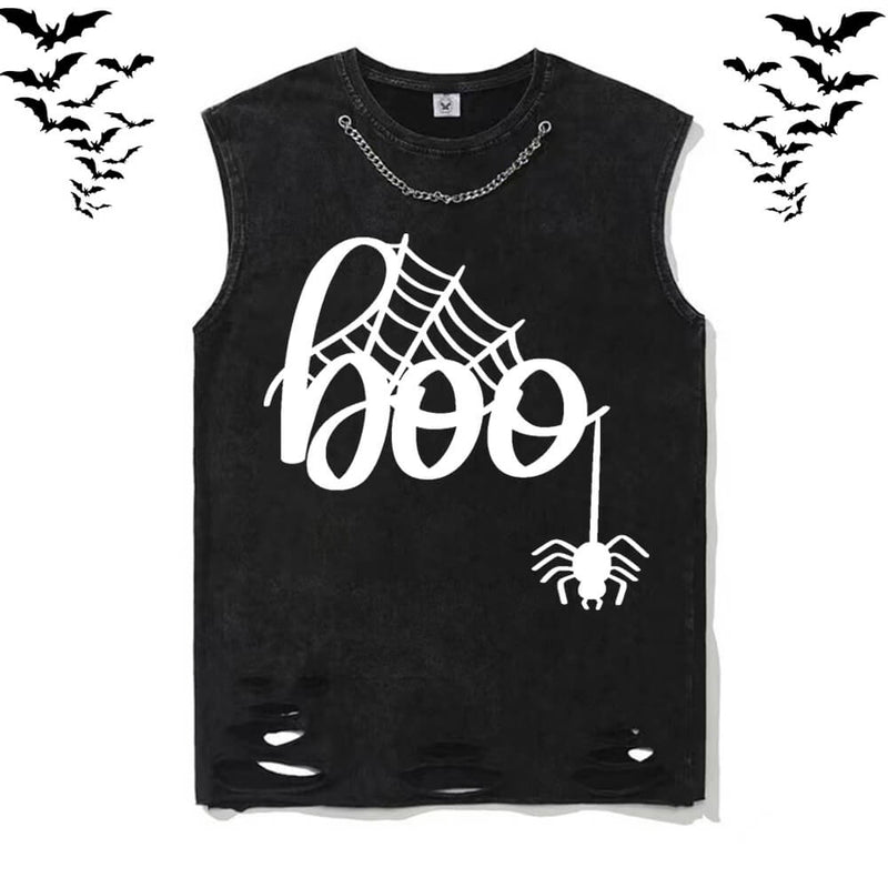 Spider Web Boo Vintage Washed T-shirt Vest Top | Gthic.com