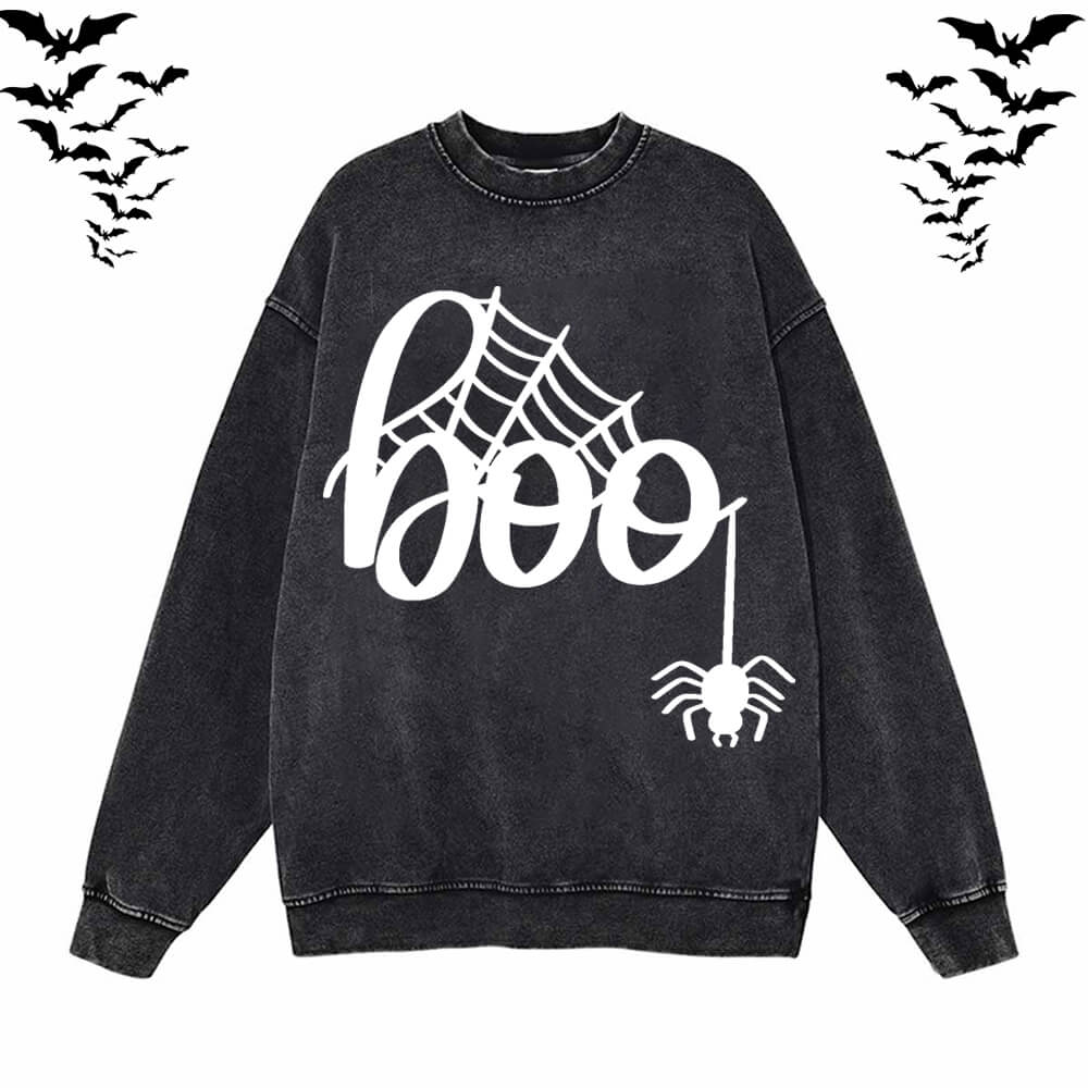 Spider Web Boo Vintage Washed Hoodie Sweatshirt