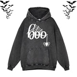 Spider Web Boo Vintage Washed Hoodie Sweatshirt