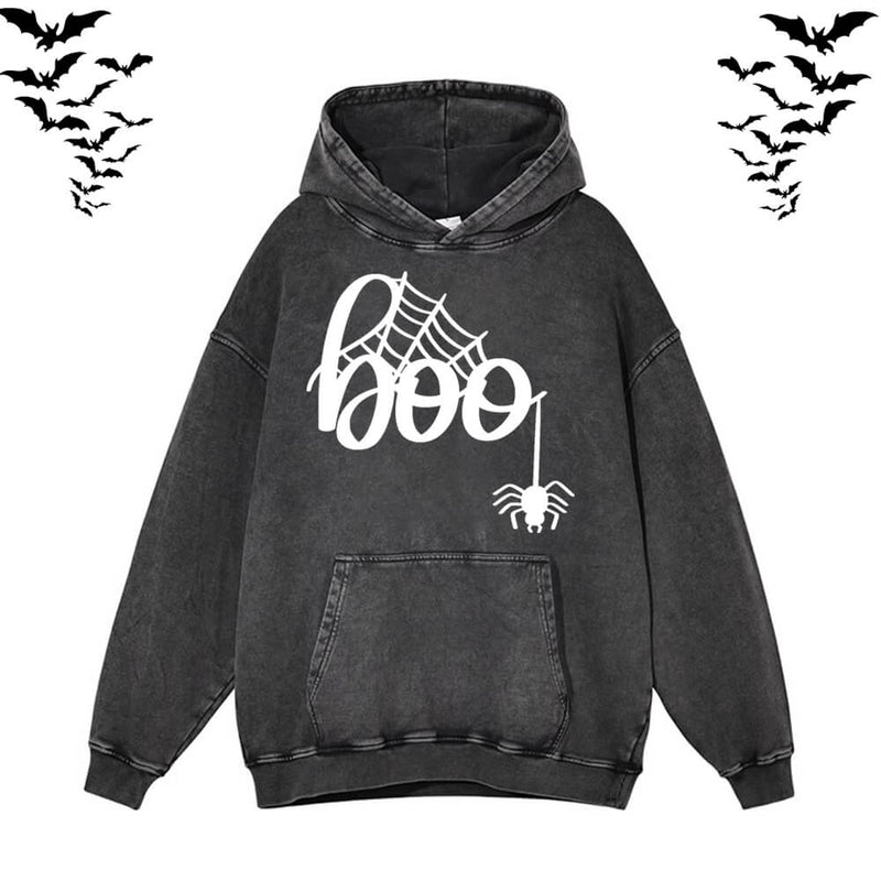 Spider Web Boo Vintage Washed Hoodie Sweatshirt