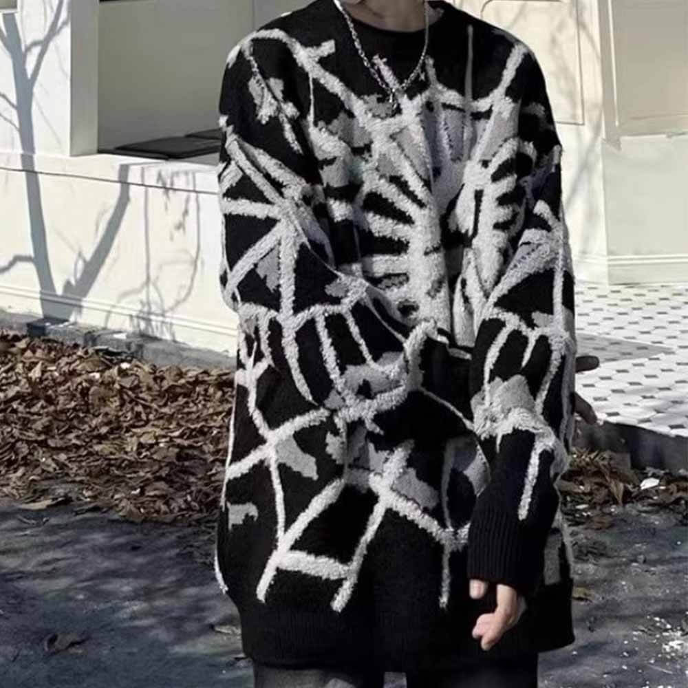 Spider Web Jacquard High Street Crew Neck Sweater 01 | Gthic.com