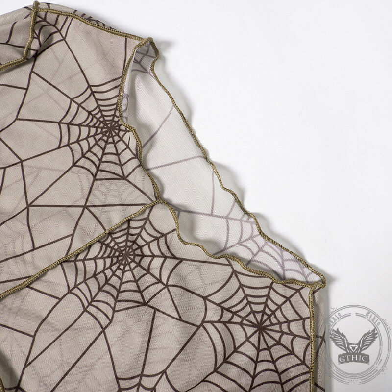 Spider Web Printed See Through Crop Top