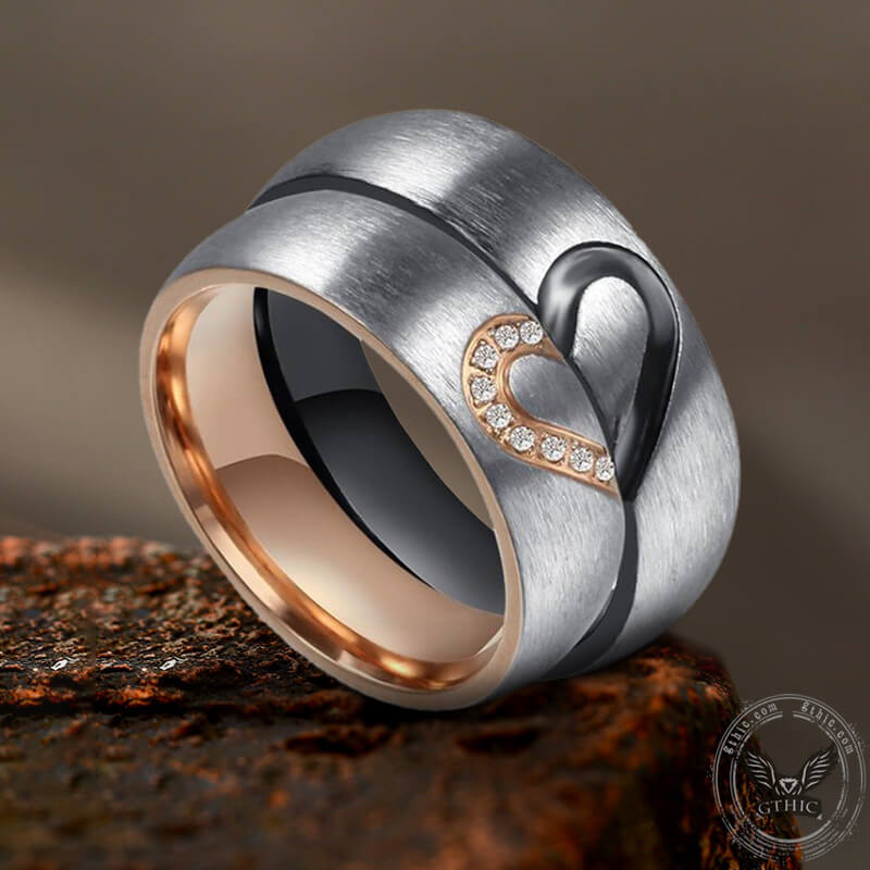 Spliced Heart Titanium Couple Ring | Gthic.com