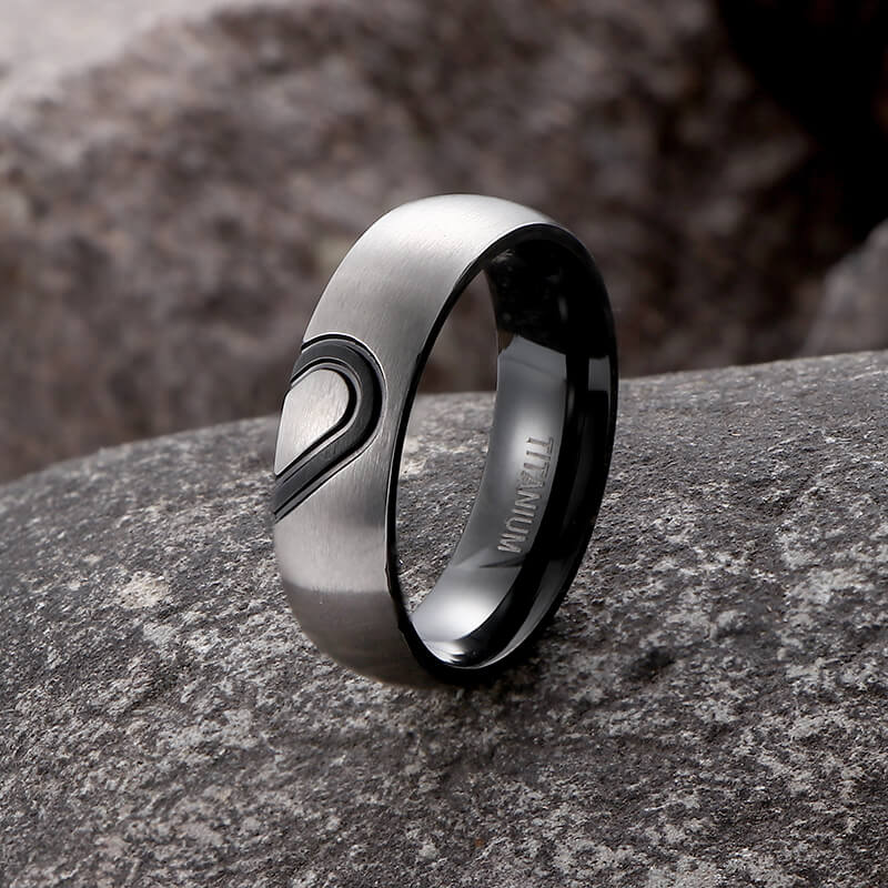 Spliced Heart Titanium Couple Ring | Gthic.com