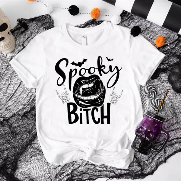 Spooky Bitch Round Neck Short Sleeve T-shirt | Gthic.com
