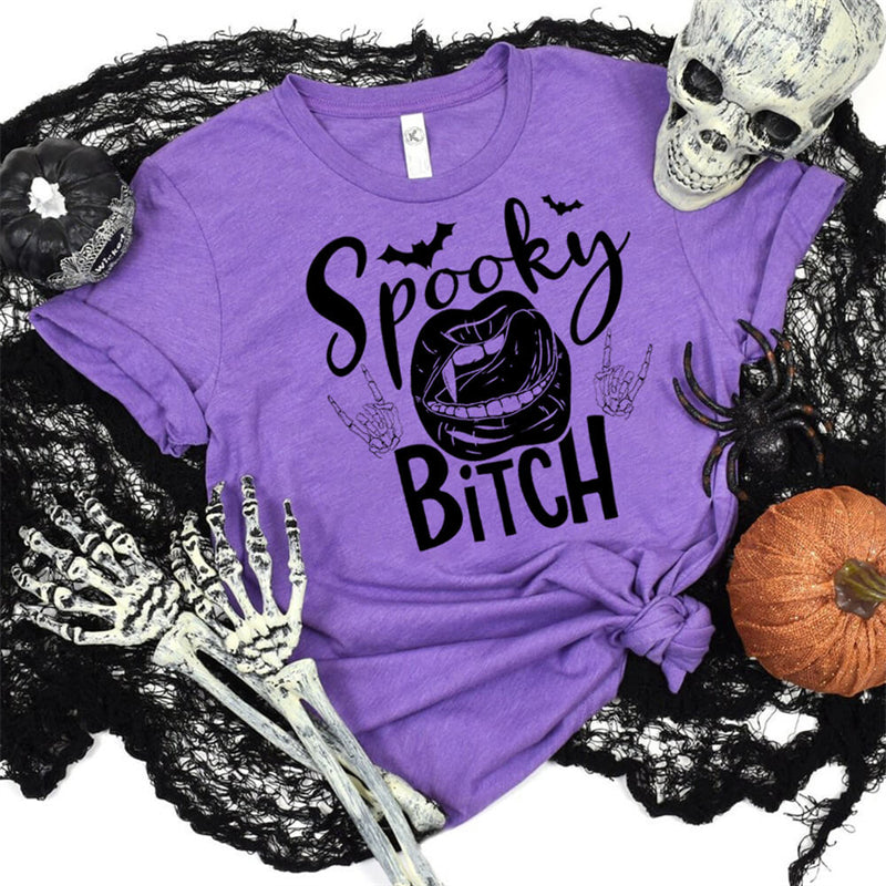 Spooky Bitch Round Neck Short Sleeve T-shirt | Gthic.com