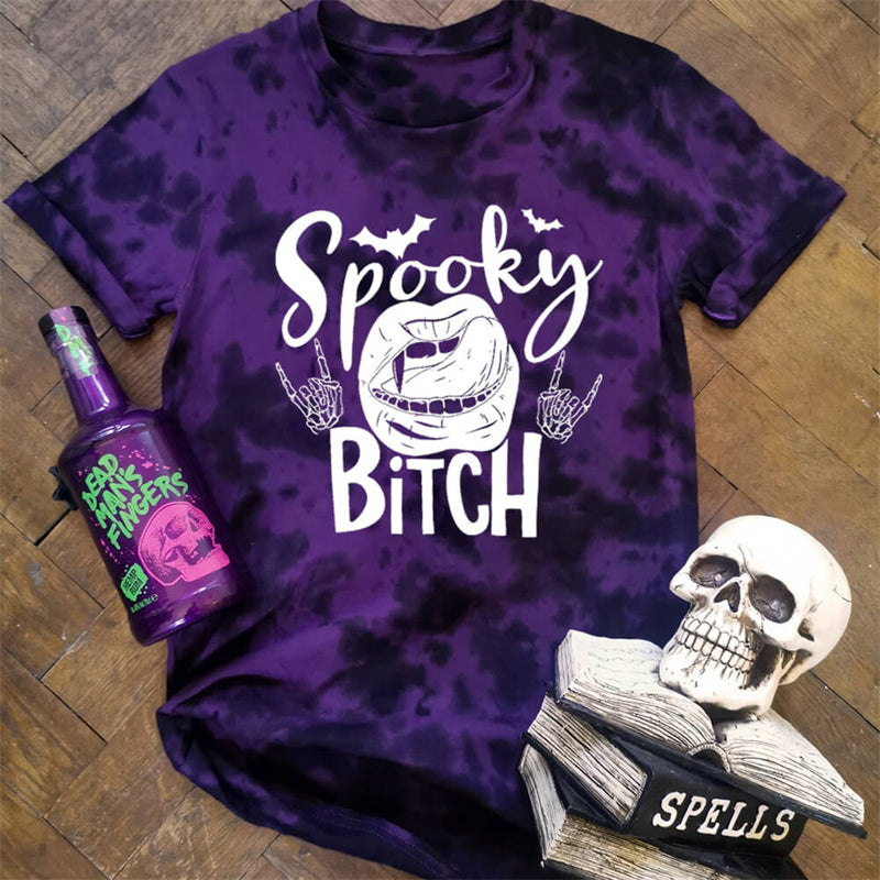 Spooky Bitch Round Neck Short Sleeve T-shirt | Gthic.com