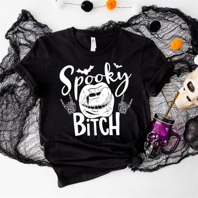 Spooky Bitch Round Neck Short Sleeve T-shirt | Gthic.com