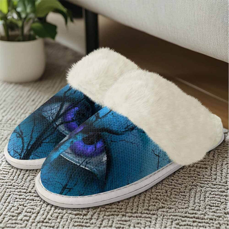 Spooky Blue Eyes Forest Keep Warm Cotton Slippers