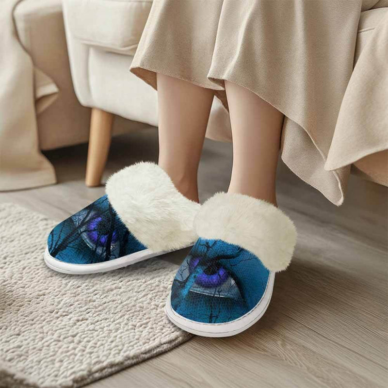 Spooky Blue Eyes Forest Keep Warm Cotton Slippers 01 | Gthic.com