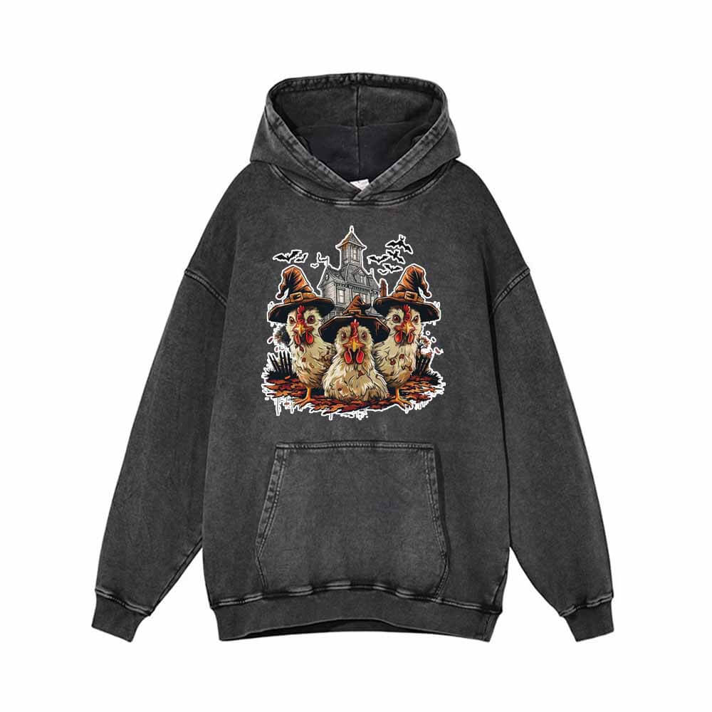 Spooky Chickens Vintage Washed Hoodie Sweatshirt | Gthic.com