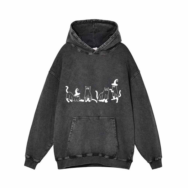 Spooky Ghost Cat Vintage Washed Hoodie 01 | Gthic.com