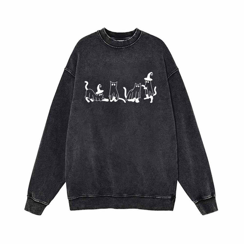 Spooky Ghost Cat Vintage Washed Sweatshirt 01 | Gthic.com