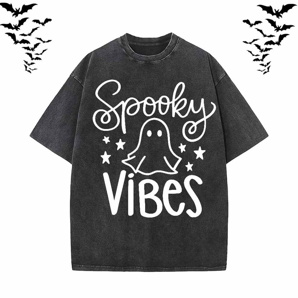 Spooky Vibes Ghost Short Sleeve T-shirt Vest | Gthic.com