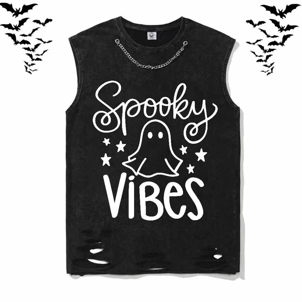 Spooky Vibes Ghost Short Sleeve T-shirt Vest | Gthic.com