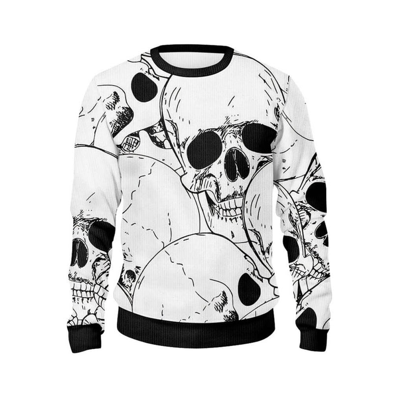 Spooky White Skull Pattern Knitted Pullover Sweatshirt 02 | Gthic.com