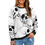 Spooky White Skull Pattern Knitted Pullover Sweatshirt 03 | Gthic.com