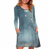 Spooky Forest Pumpkin Head Double Pocket Casual Dress 01 | Gthic.com