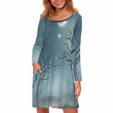 Spooky Forest Pumpkin Head Double Pocket Casual Dress 03 | Gthic.com