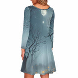 Spooky Forest Pumpkin Head Double Pocket Casual Dress