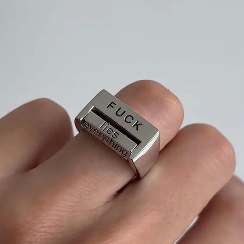 Square FUCK/LOVE Copper Rotatable Interactive Ring