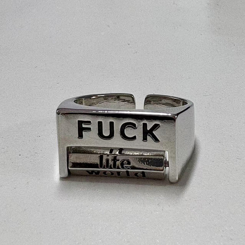 Square FUCK/LOVE Copper Rotatable Interactive Ring