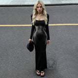 Square Neck Long Sleeve Body Print Slim Dress