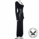 Square Neck Long Sleeve Body Print Slim Dress 03 | Gthic.com