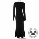 Square Neck Long Sleeve Body Print Slim Dress