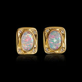 Square Set Oval Opal 14K Gold Stud Earrings | Gthic.com
