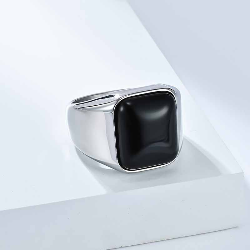 Square Tiger Eye Stone Stainless Steel Ring 03 | Gthic.com
