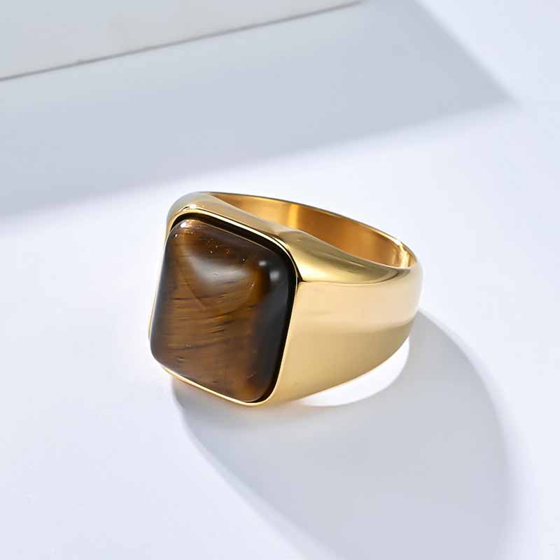 Square Tiger Eye Stone Stainless Steel Ring