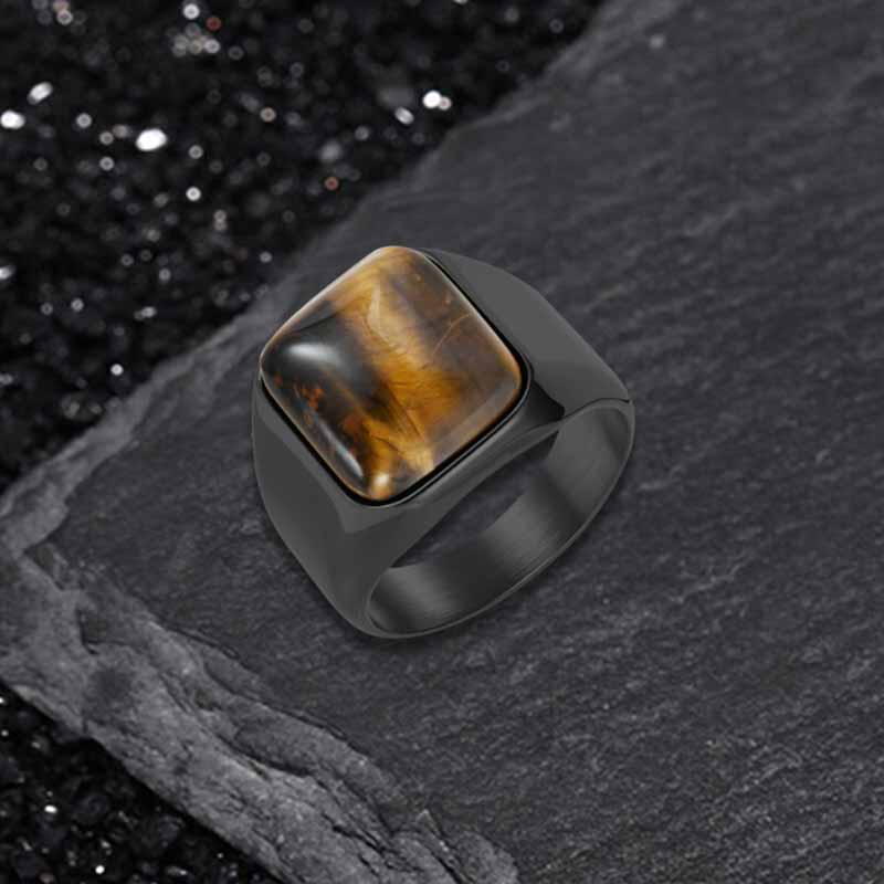 Square Tiger Eye Stone Stainless Steel Ring