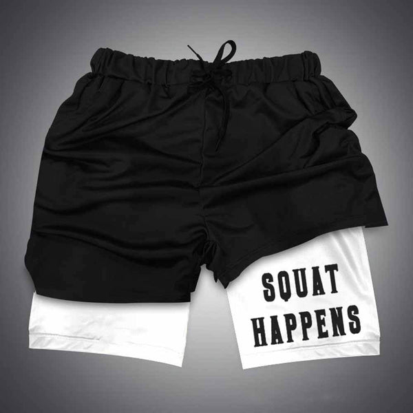 Squat Happens Print Lace-Up Gym Shorts | Gthic.com