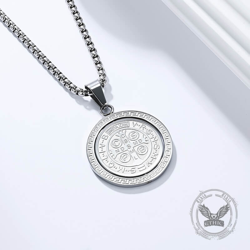 St. Benedict Double-Sided Rotating Stainless Steel Amulet Pendant | Gthic.com