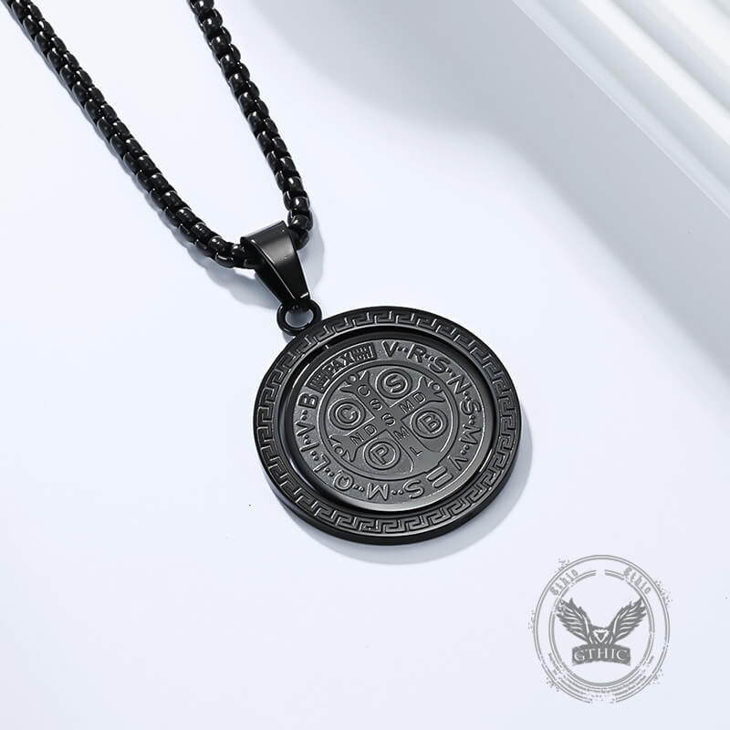 St. Benedict Double-Sided Rotating Stainless Steel Amulet Pendant | Gthic.com
